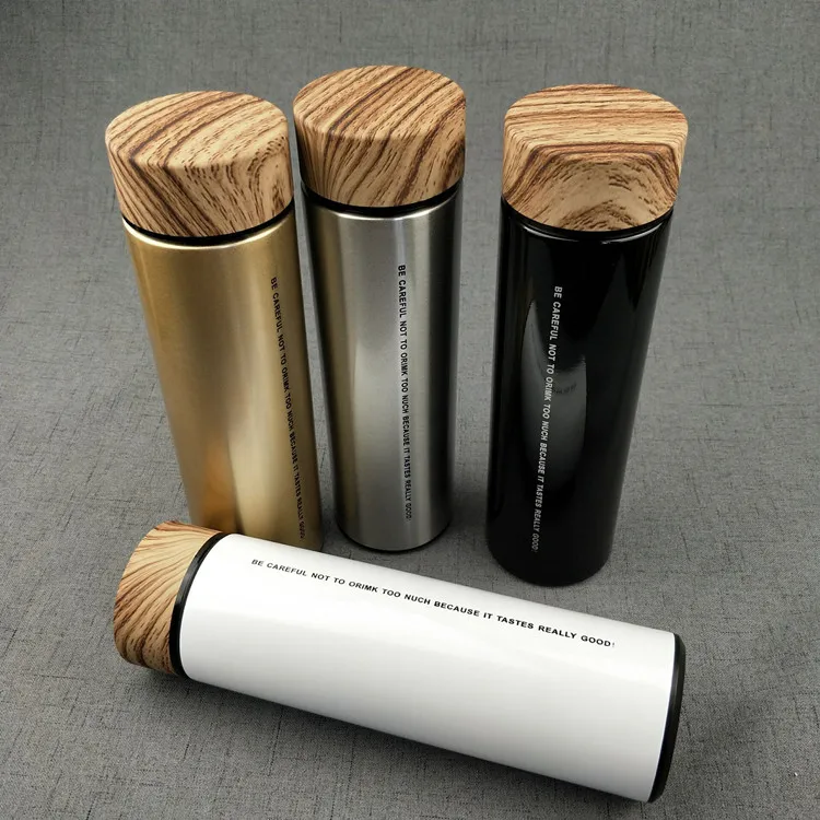 High quality modern design stainless steel water bottle with wooden lid