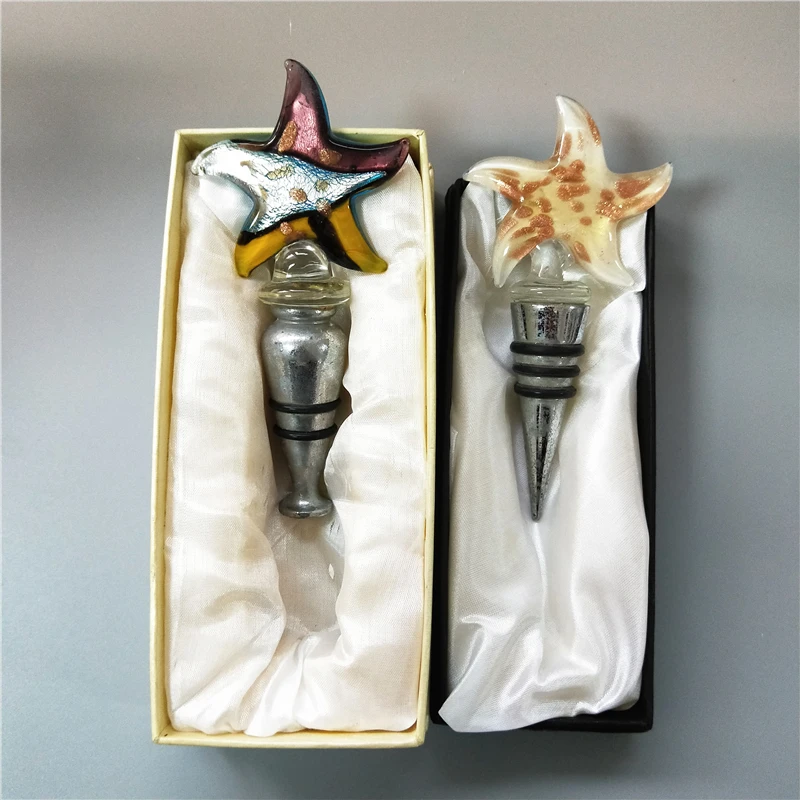 decorative colorful seastar murano glass wine bottle stopper