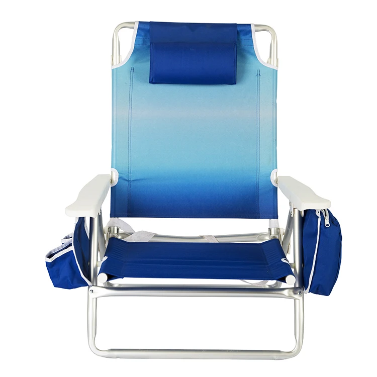 Outdoor Portable Aluminum Folding Reclining Beach Chair with Pockets and Bottle Pouch