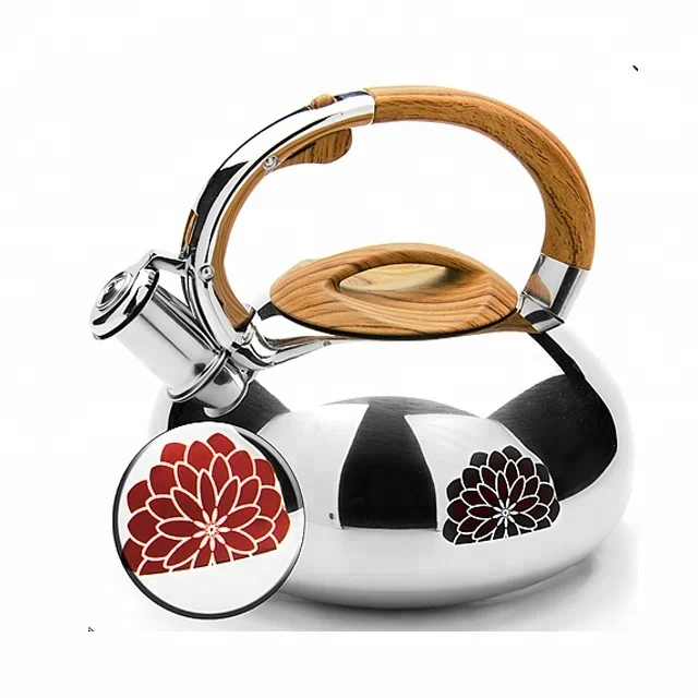 Home Use Brushed Stainless Steel Water Kettle with Wood Pattern Handle Anti Scalding whistling kettle