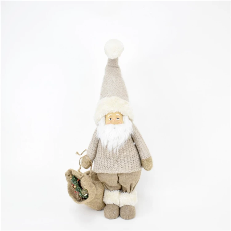 44 inch Christmas decor fabric craft home decoration knitted pattern plush beard standing Santa Claus doll with bag of presents