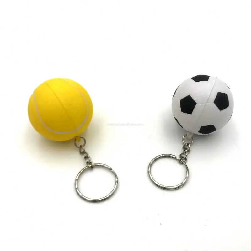 Customized pu foam soccer ball tennis ball shaped anti stress ball keychain with good price