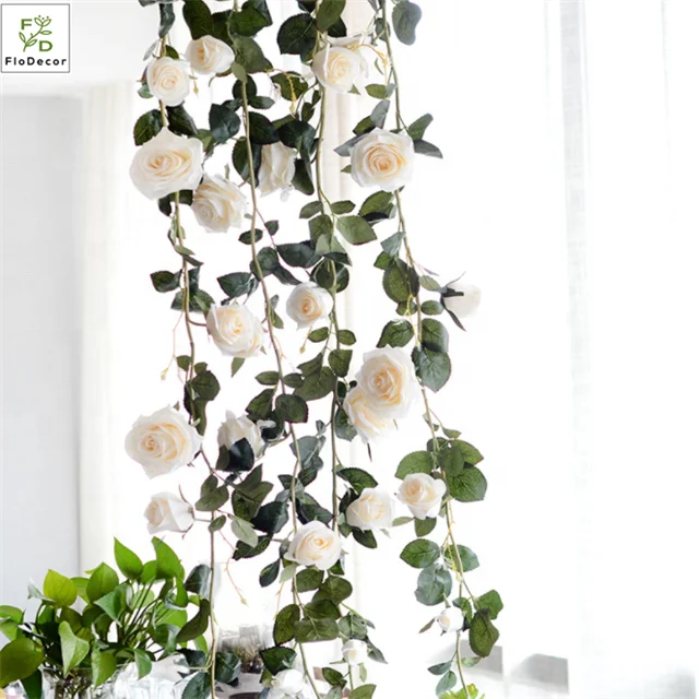 High Quality 180cm Artificial Rose Vine Silk Flower Garland of Rose Wedding Decoration Wreath Party Hotel Backdrop