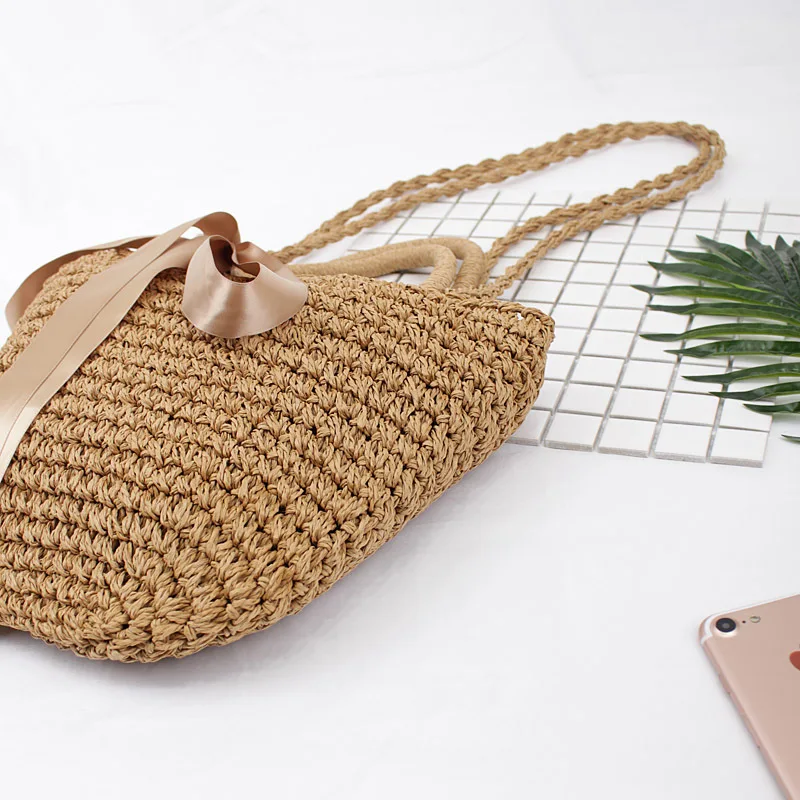Summer Beach Straw Bag Handmade Hollow Out Women Drawstring Handbag Hand Bag Wholesale
