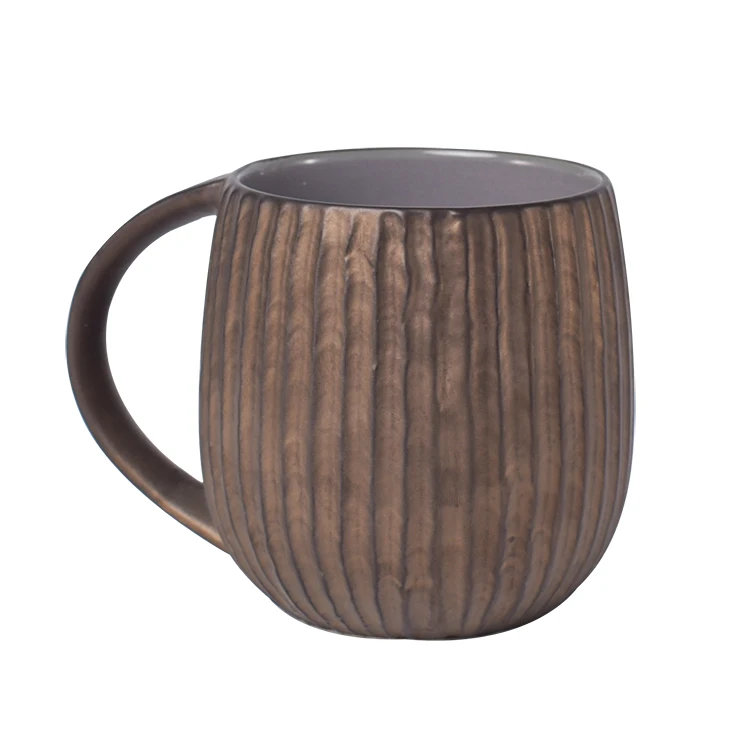 Vertical stripes fluted design restaurant ware  ceramic coffee mugs / home goods porcelain mug
