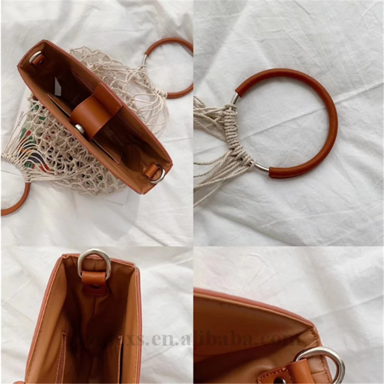 NG078 Fashion Summer New Net Small Beach Square Bag Hemp Rope Woven Vintage Macrame Crochet Handbag Tote Bag