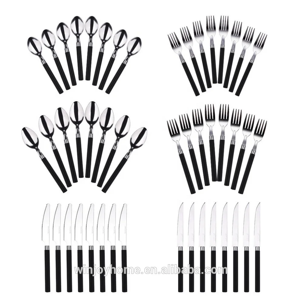 Tumble Polish Colorful Cutlery Set 48 Piece Flatware Silverware Tableware Spoons Forks Knives Set with Tray