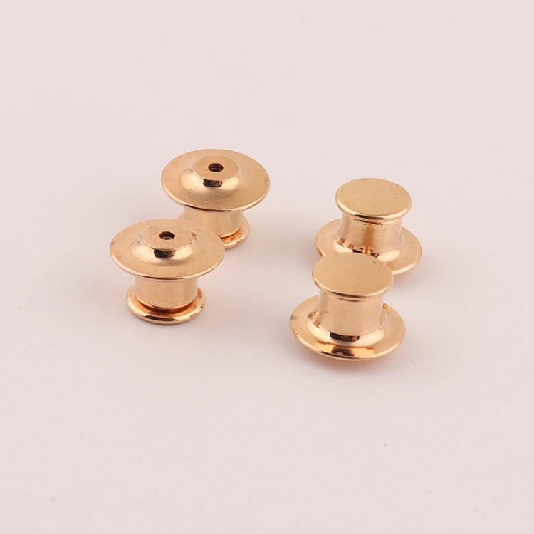 gold color brass locking flat head lapel pin back keeper for clutch pin back clasps