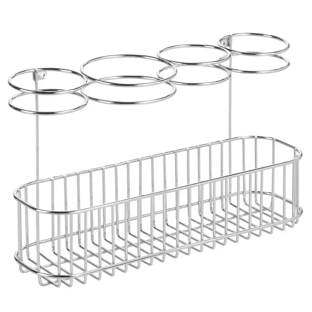 Grid Over the Cabinet Door Hair Styling Station, Metal Over Door Bathroom Hair Care Storage Basket