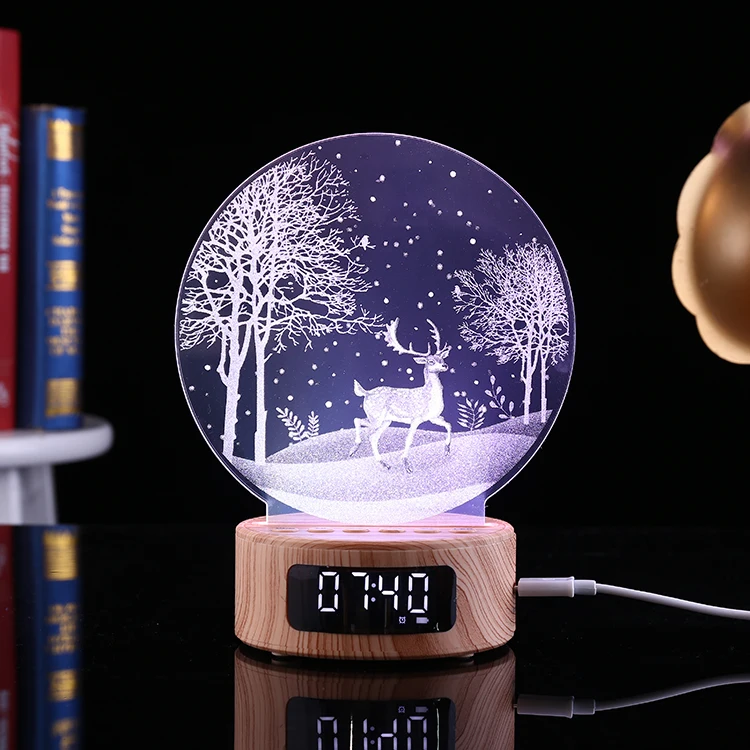 Multi Function 3D LED Desk Lamp Kids Alarm Clock Wake Up Night Light