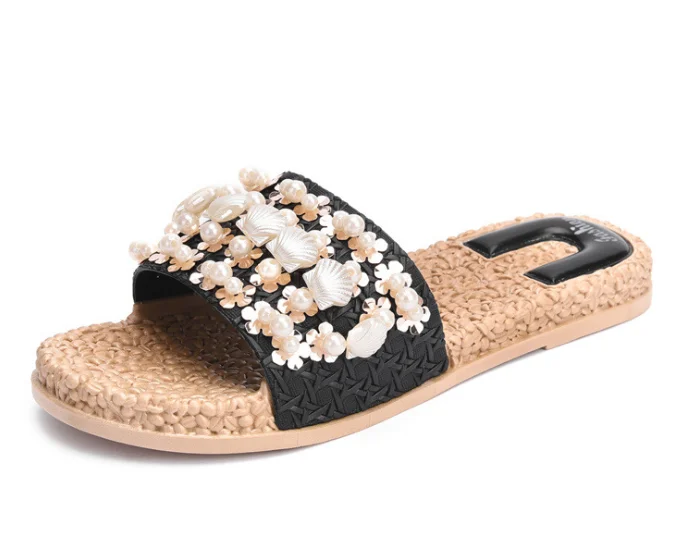 Newest China supplier fashion summer wholesale casual fancy pearl design women sandals ladies slippers