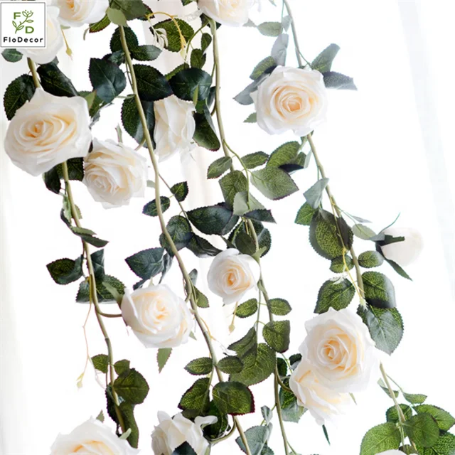 High Quality 180cm Artificial Rose Vine Silk Flower Garland of Rose Wedding Decoration Wreath Party Hotel Backdrop