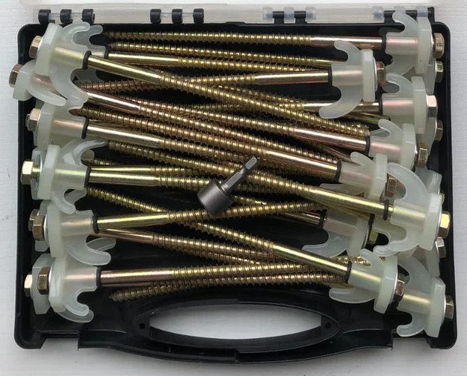 Promotional screw tent peg tent stake with plastic storage box for outdoor camping