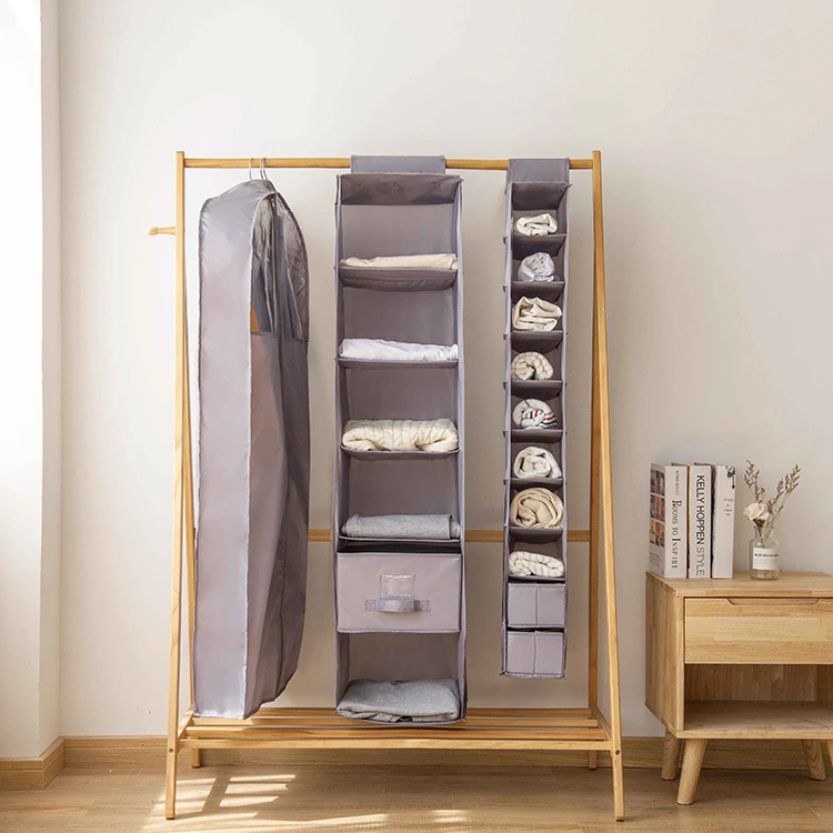 Wholesale MDF top polyester bedroom hanging portable security drawer type foldable hanging kids adults clothes organizer