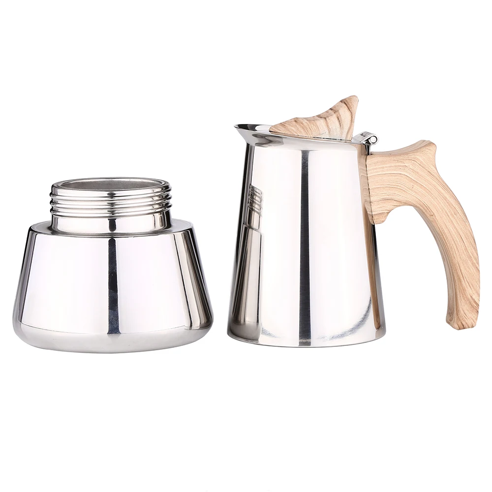 Soft touch wooden handle stove top coffee Maker