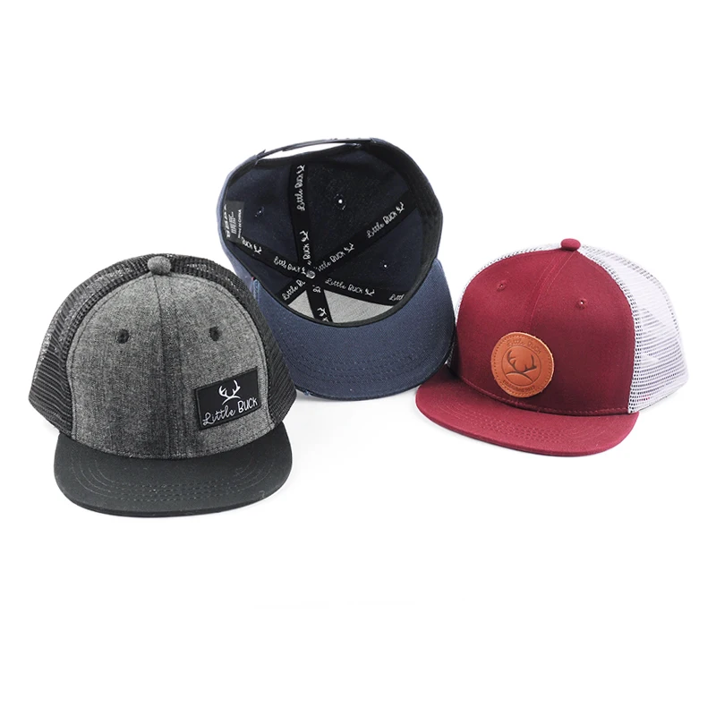 Bulk wholesale cute kids caps, kids size flat brim trucker hats custom, children snapback mesh caps