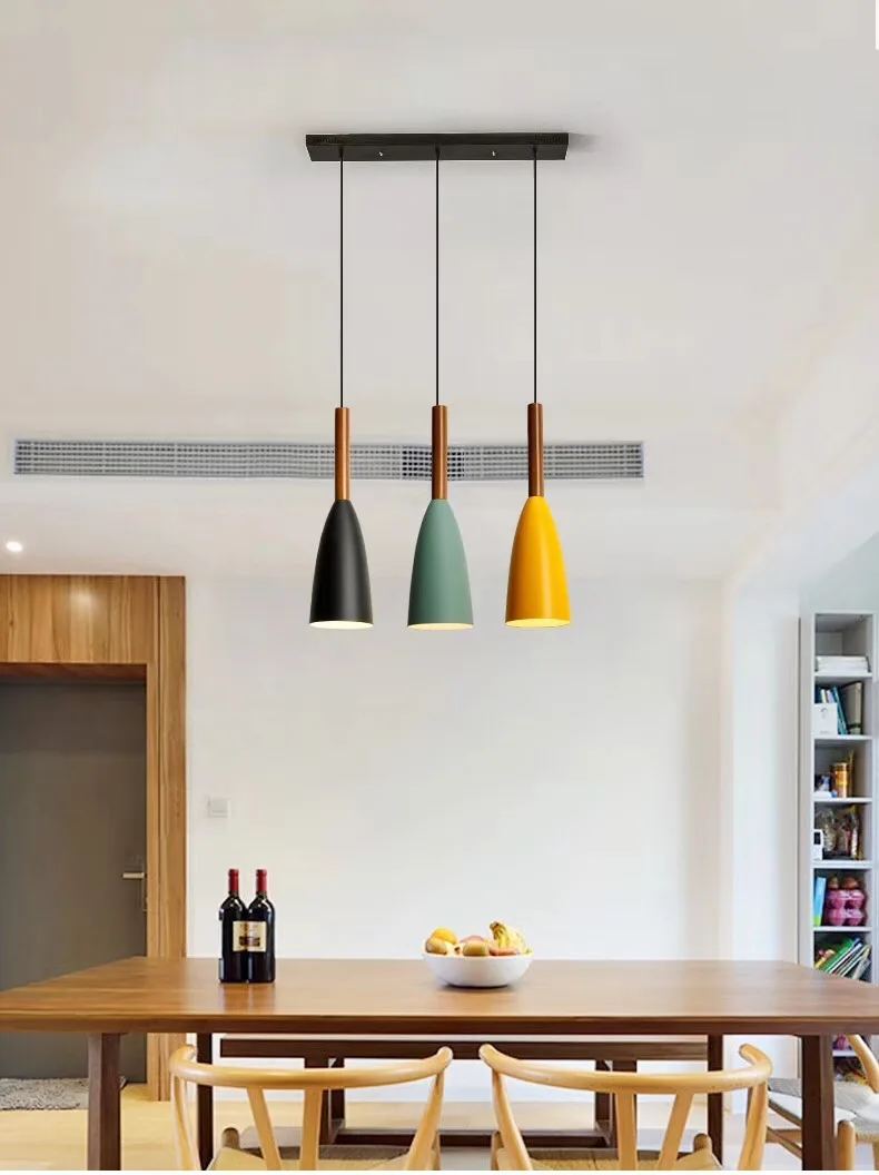 Hot selling Macaron Color simple wooden Modern led pendant home lighting