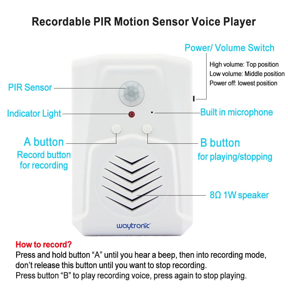 Small Indoor Door Bell Wireless PIR Motion Sensor Voice Recordable Sound Smart Doorbell