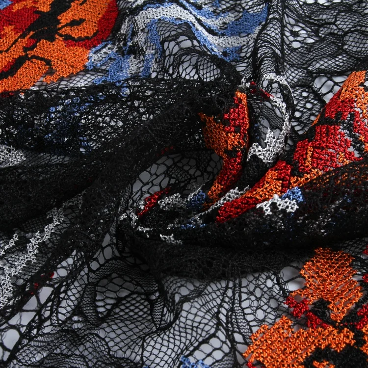 Fabric in Rolls New Fashion Useful Multi Color Elegant Embroidered Rose Lace with Embroidery Customized Color Knitted 1 Yards