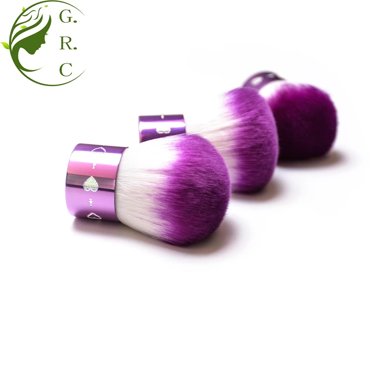 High Quality Vegan Purple Metal Kabuki Cosmetic Blush Powder Make Up Brushes Makeup Acrylic Round Nail Dust Cleaning Brush