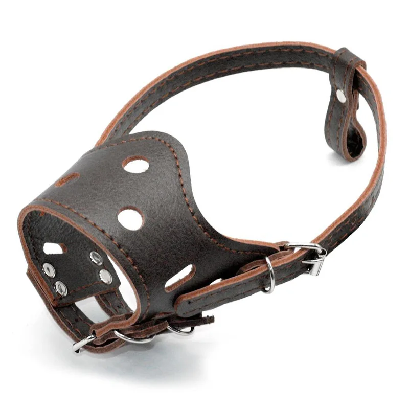 Wholesale Custom Size Durable Anti Barking Brown Adjustable Leather Muzzle Dog