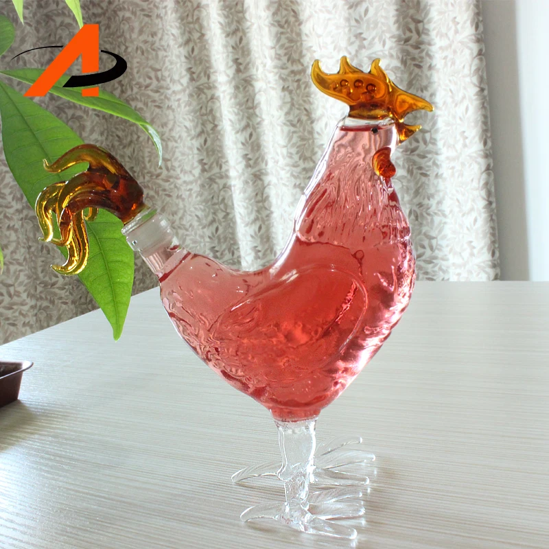 Creative Hand Made Borosilicate Heat Resistant Animal Shaped Clear Glass Decanter Chicken Shaped Wine Bottle