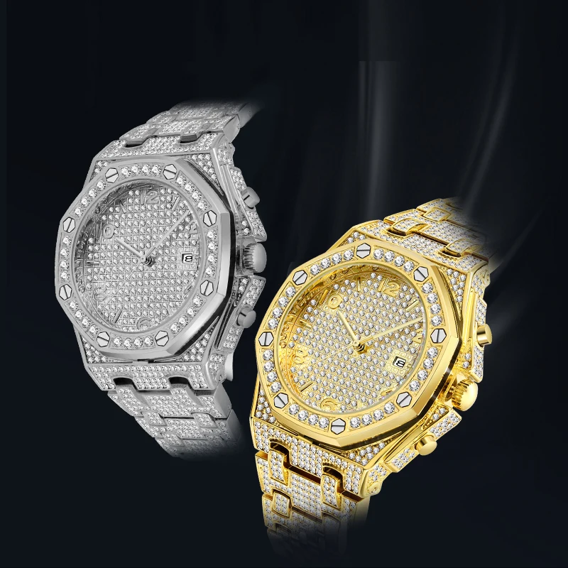 Blues RTS Trending Unique Arabic 18k Gold Quartz VVS full diamond watch