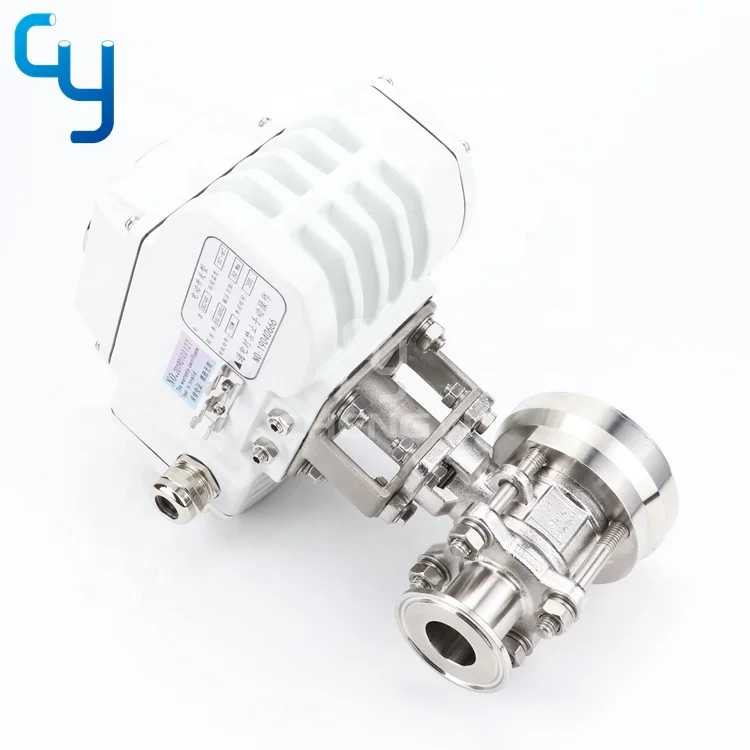 SS304/316L Sanitary stainless steel electric motorized actuator control bottom ball valve