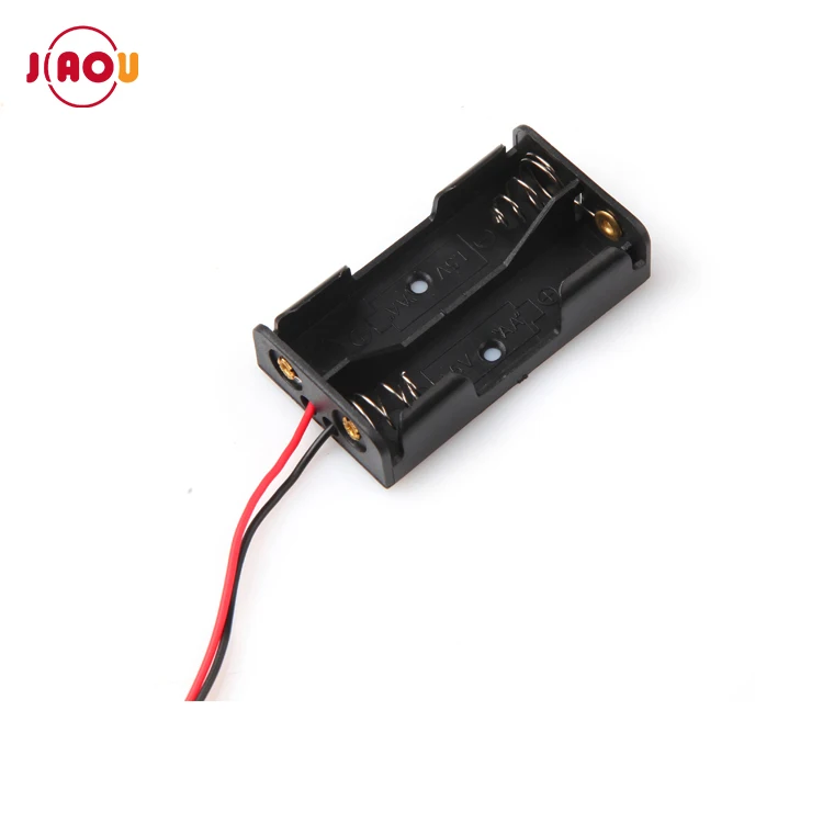JIAOU  Plastic Black 2xAA 3V battery Holder/ Battery Storage Case Box with wire leads