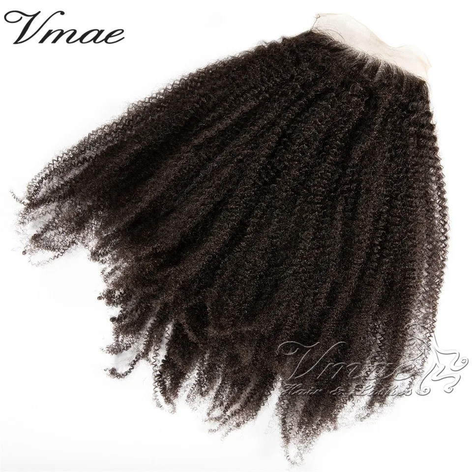 Vmae Burmese High Quality 5*5 Lace Closure Afro Kinky Curly Remy Hair Extensions Natural Black Virgin Human Hair Wholesale 100g