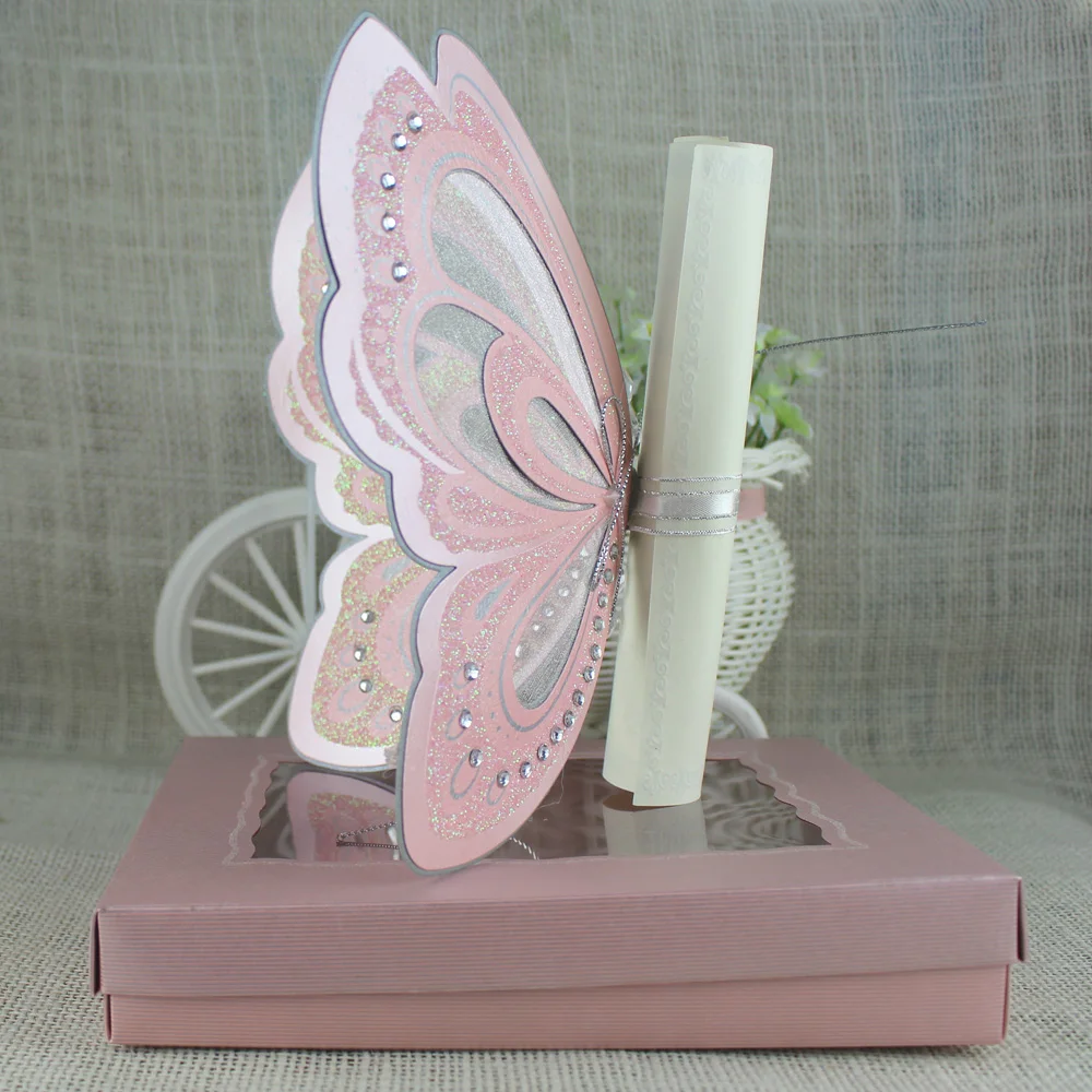 Luxury Butterfly Roll Wedding Invitation Cards With Box