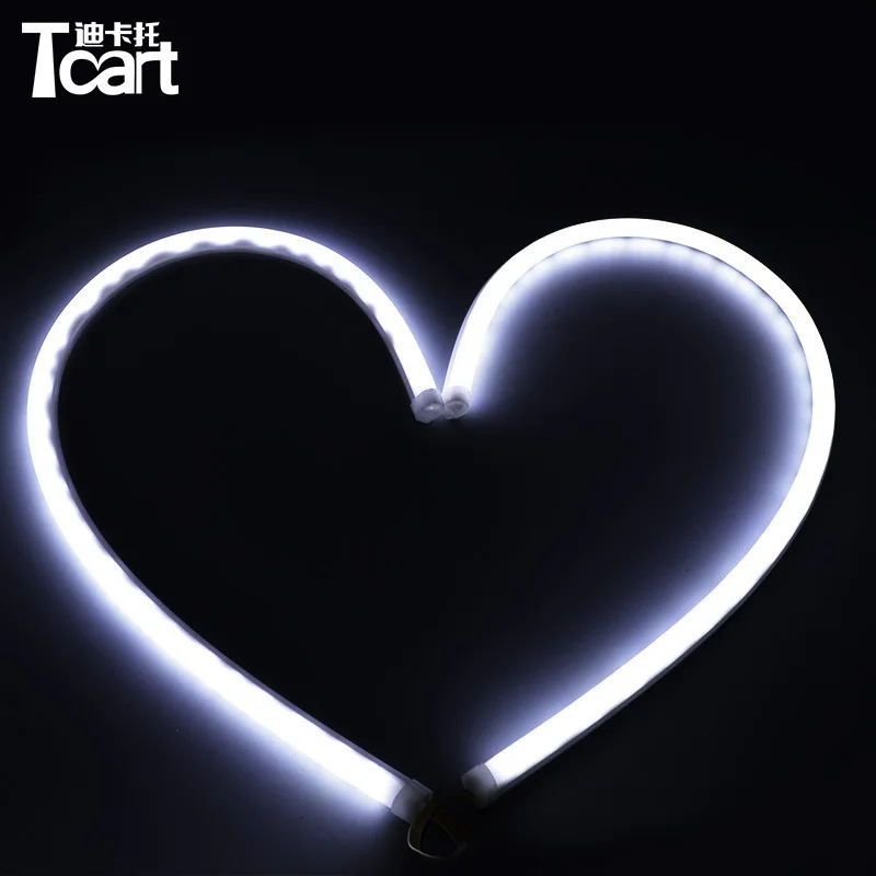 Tcart автомобильное освещение, ультратонкая 60 см двухцветная мягкая трубка, дневные ходовые светодиодные гибкие дневные ходовые огни, лента DRL, сигнал поворота