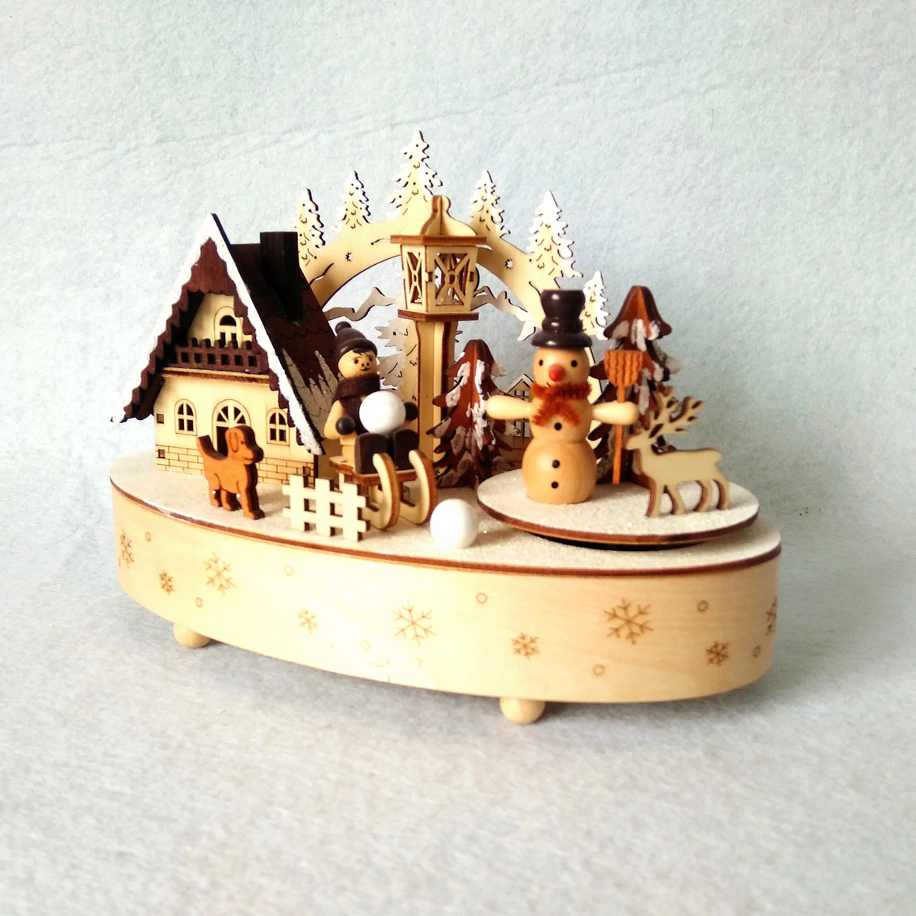 Hot sale festival wintervillage Christmas candle bridge light with rotating music box movements