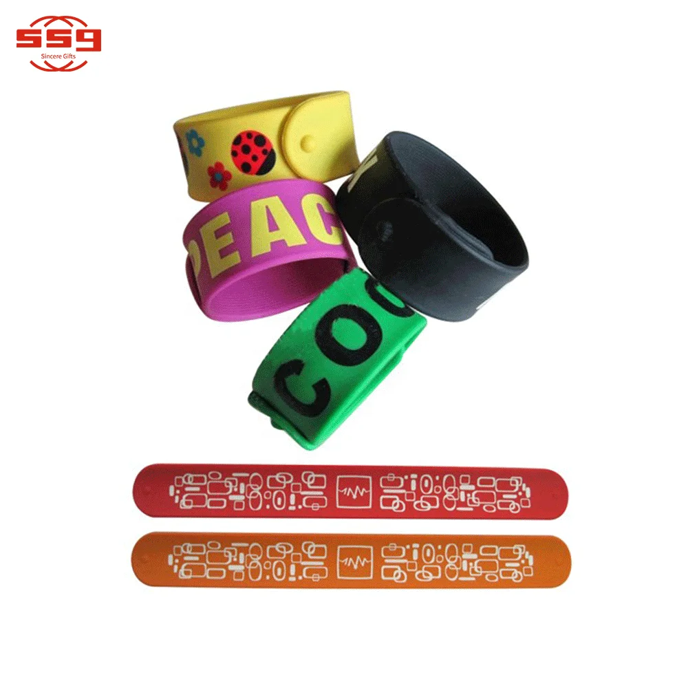 Fashion easy clap snap slap bracelet silicone Wristband with custom printed logo