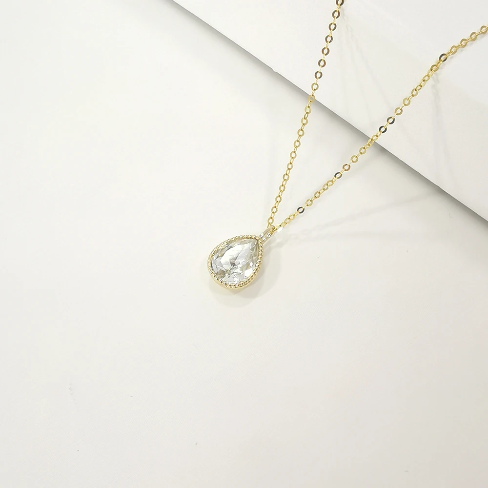 Crystal Water Drop Pendant Necklace Women Jewelry 1000S Fashion Gold Cuban Link Chain CLASSIC Yellow Gold Party Necklaces CN;GUA