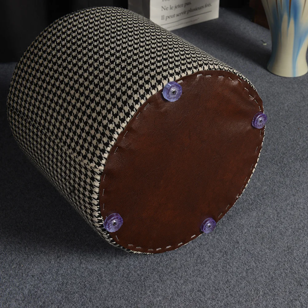 Premium quality comfort footstool solid wood cloth art round stool upholstered ottoman