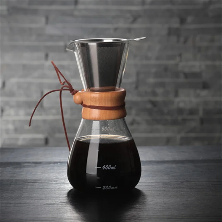 
4 Cup Cold Brew Coffee Maker with Handle Glass Carafe Coffee Pot with Permanent Cone Coffee Dripper Filter 