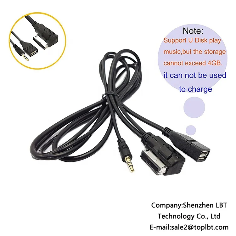 To Audi A3 A4 A5 A6 S5 A6 A8 Q7 S4 S8 Hot Sell Car Media AMI MDI to Stereo 3.5mm Audio USB Female AUX Adapter Cable Black Rohs