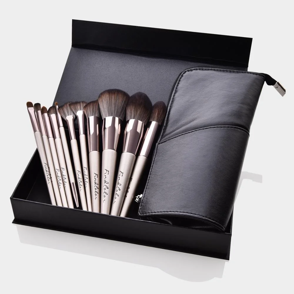 PU bag makeup brush 11pcs silver color black paper box packaging brush 11pcs cosmetic brush Stock now
