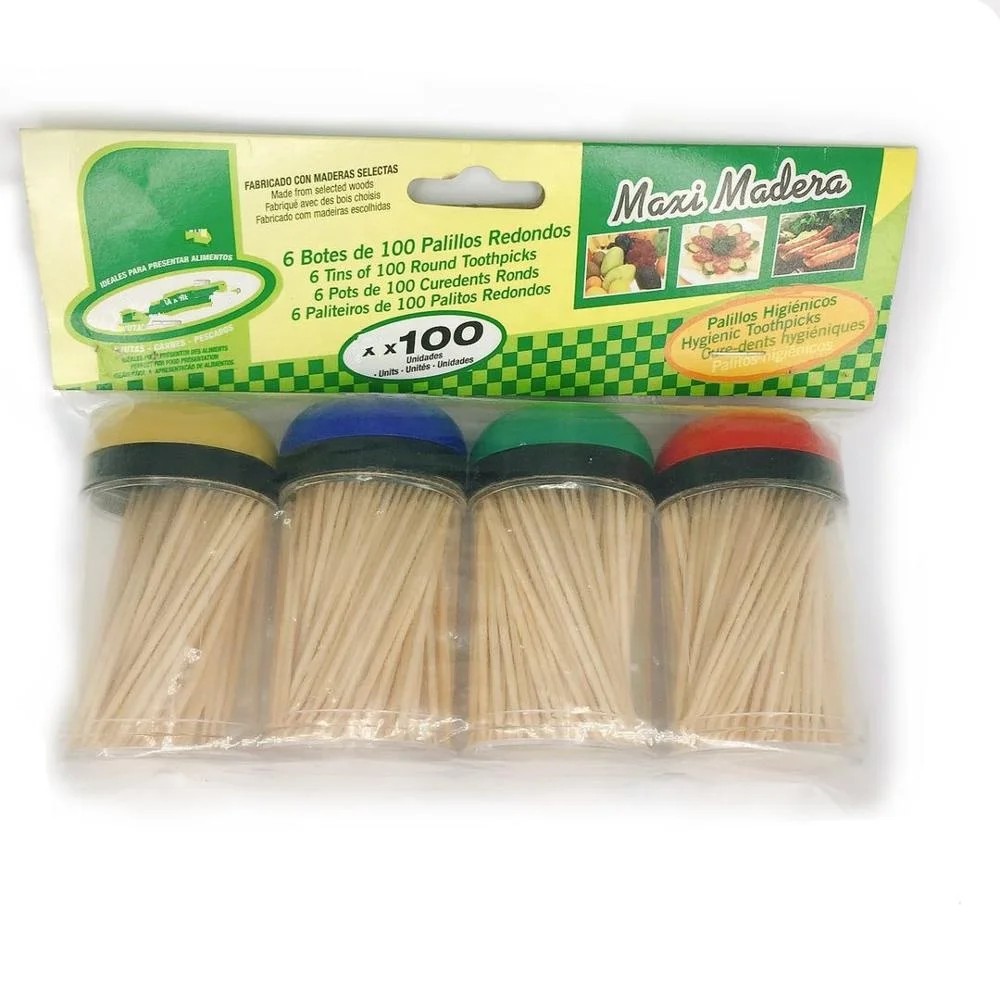 
Eco-friendly 4 PVC Jars in Set Two Sharp Ends and One Top Bamboo Skewers Toothpicks 