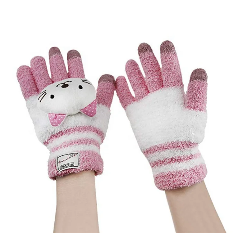 Popular Girls Touchscreen Knit Microfiber Gloves Winter Warm Panda Texting Mitten for iPad iPhone