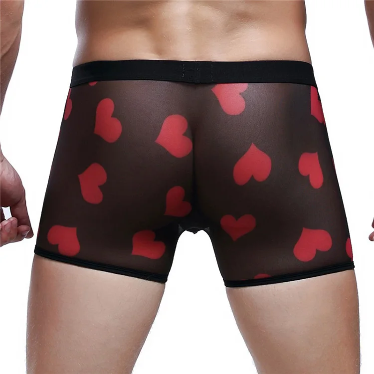 
print heart transparent mesh sexy underwear boxer briefs for men 
