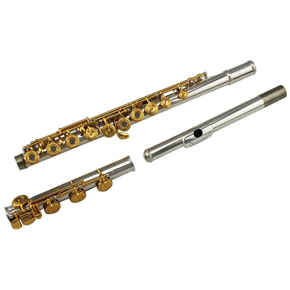 High Grade 17 open hole Silver plated body Gold plated key flute