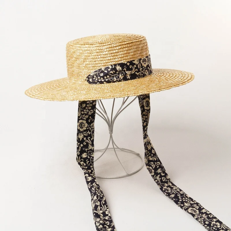 
Natural Wheat Straw Sun Hat with Tie Ribbon 