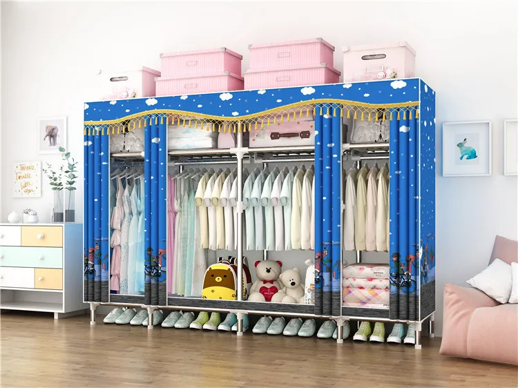 
New Portable Bedroom Funiture Foldable Fabric Clothes Closet Storage Wardrobe Modern Style Factory Promotion C215 