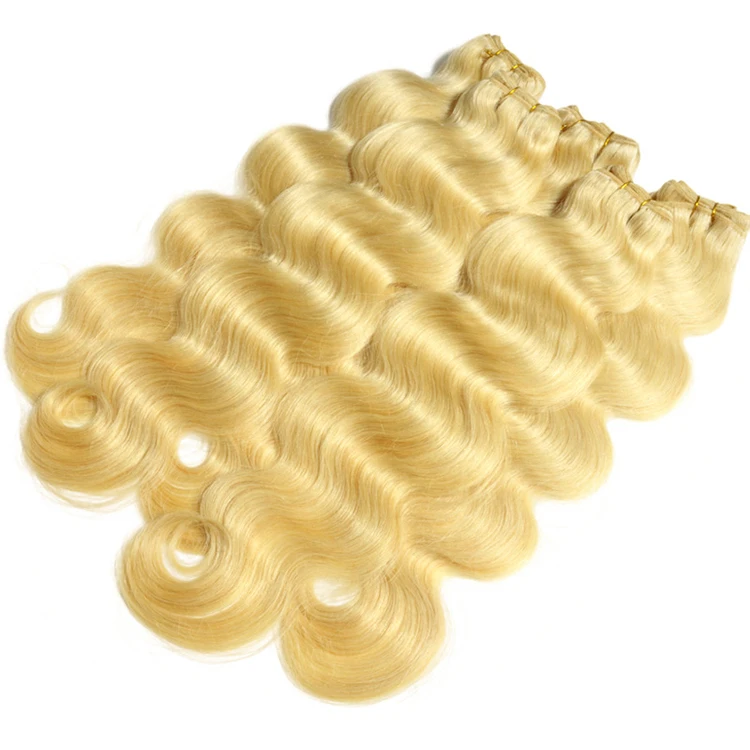 Wholesale 8A european 613# body wavy full cuticle no shedding no tangle virgin 100% natural blonde curly human hair extensions
