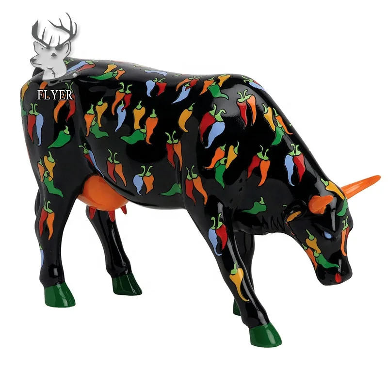 Outdoor decoration life size artificial resin cow statue life size animal cow sculpture