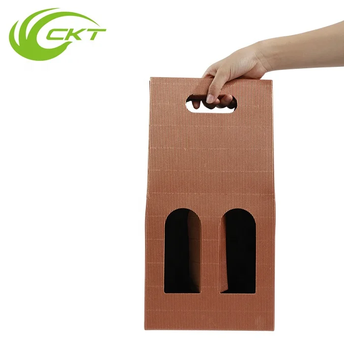 Corrugated Cardboard Brown Kraft Paper Packaging 2 And 6 Pack Bottle Wine Box Bag Holder