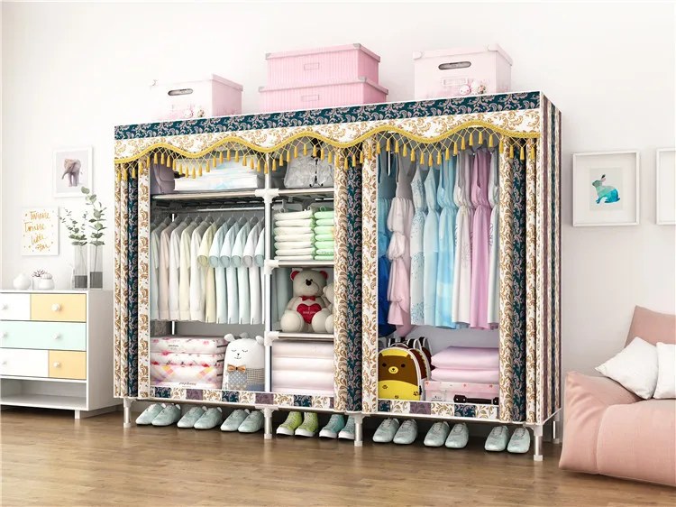 simple Design Cloth Wardrobe Portable Folding Fabric Cover 25mm Steel Tube Large size Plastic parts Box packing C233