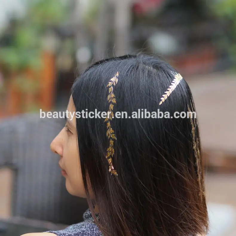 fashion jewelry inspired gold hair tattoo sticker /flash metallic hair accessories hair temporary tattoo